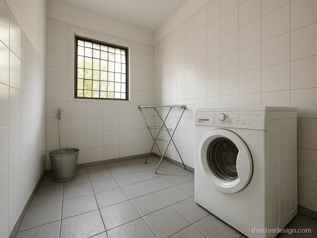 Cement look rough tiles for floor in a utility and wash area