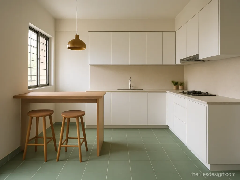 Floor tiles latest design in sage green matt for an open kitchen