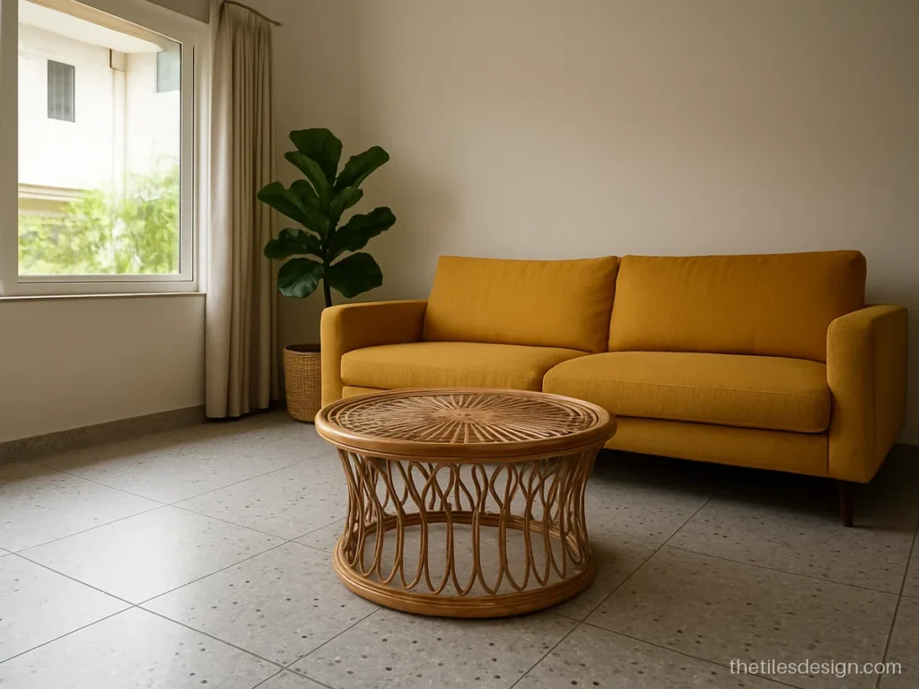 Latest tiles design for floor with grey terrazzo chips in a living room