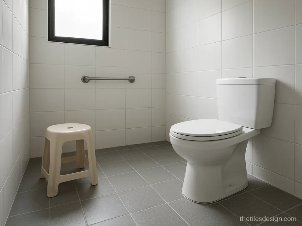 Bathroom floor tiles for home in grey anti-skid with slope to drain