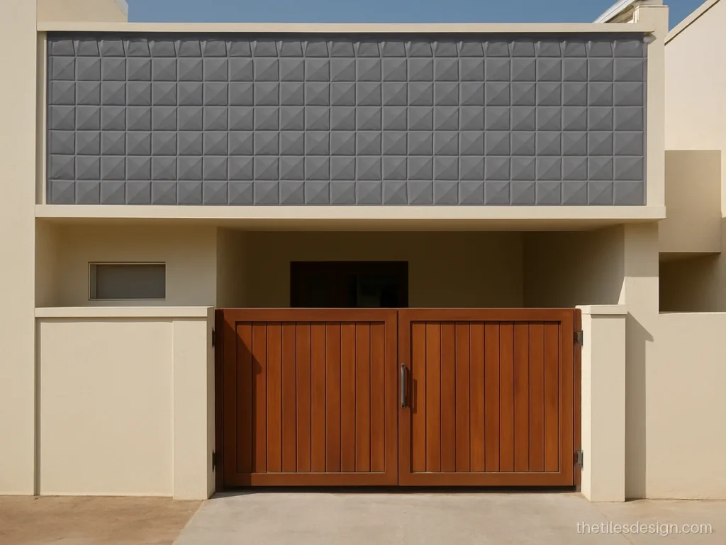 Elevation tiles 3D design with grey diamond pattern over the porch