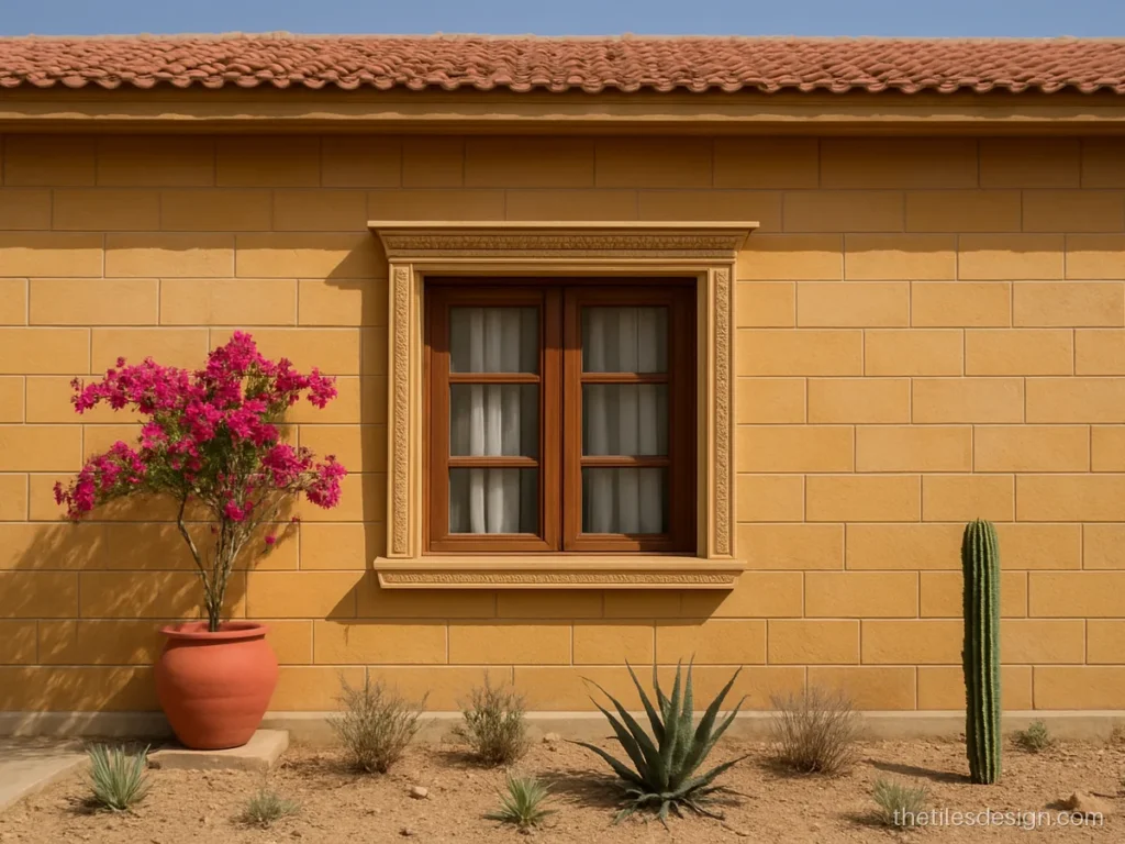 Stone front elevation tiles in yellow sandstone on a bungalow front