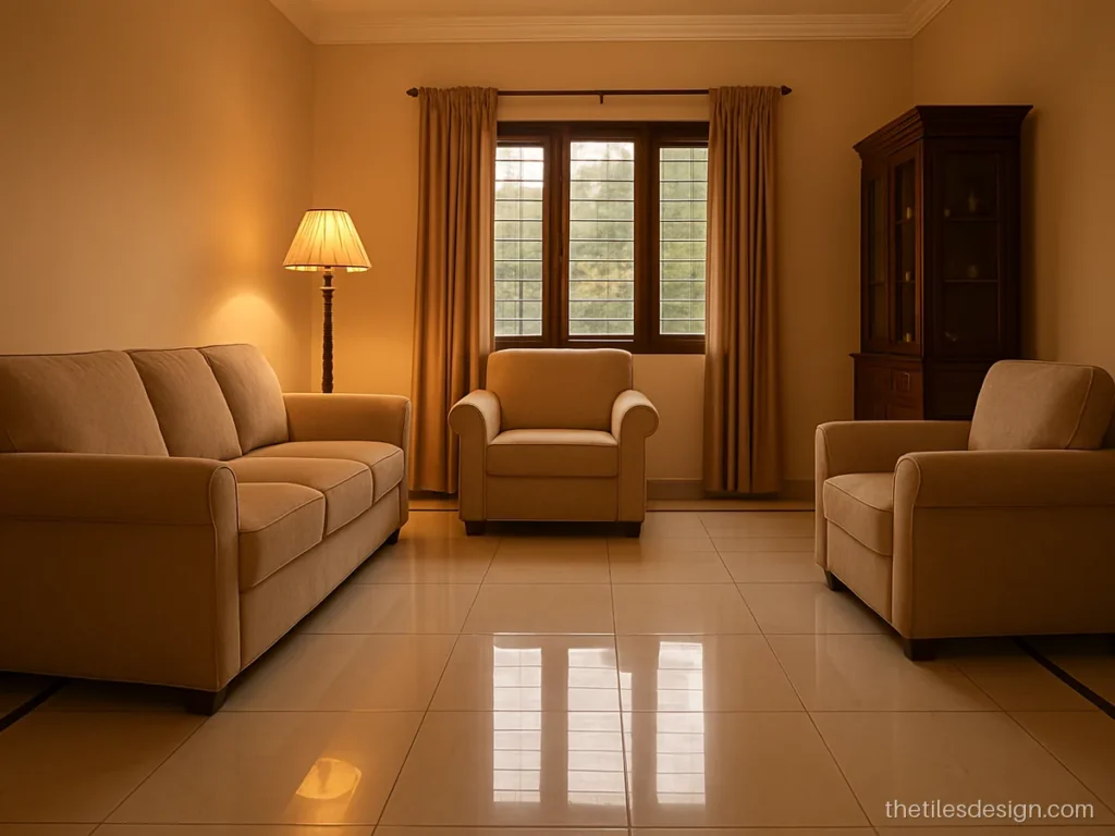 Double line border design in a marble look hall floor