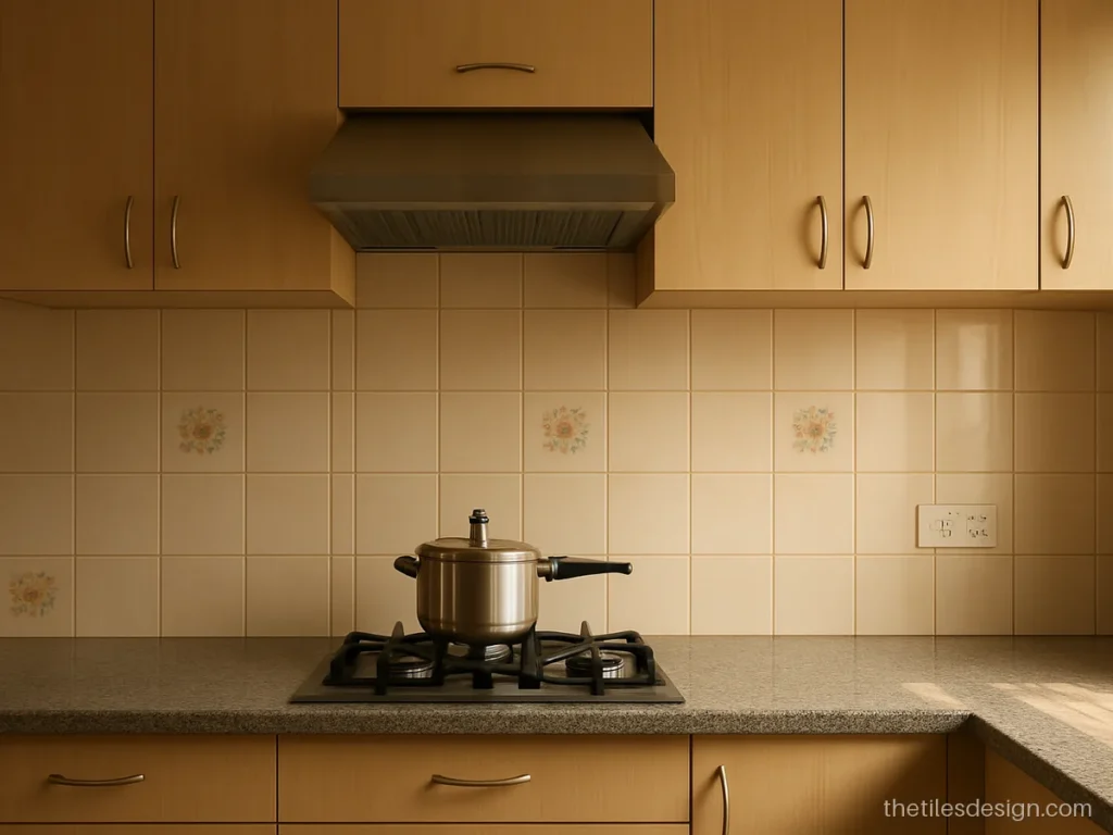 Kitchen wall tiles flower design dado with small floral motifs on cream