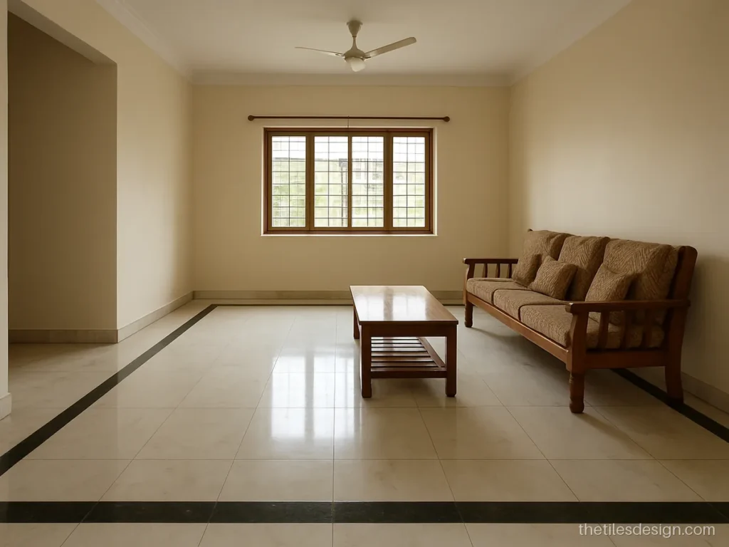 Marble floor border design with a black strip around a white marble hall