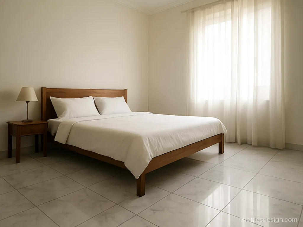 Indian white marble floor in a bedroom with soft grey veins