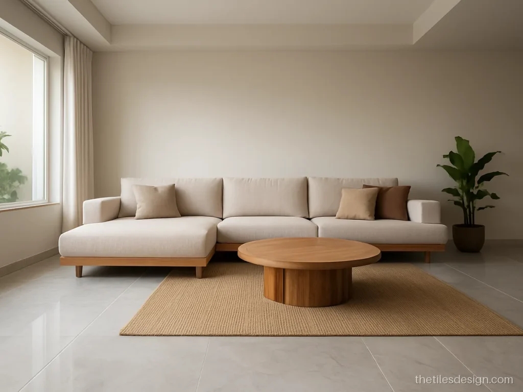 Latest marble flooring design with matt grey veined slabs in a modern hall