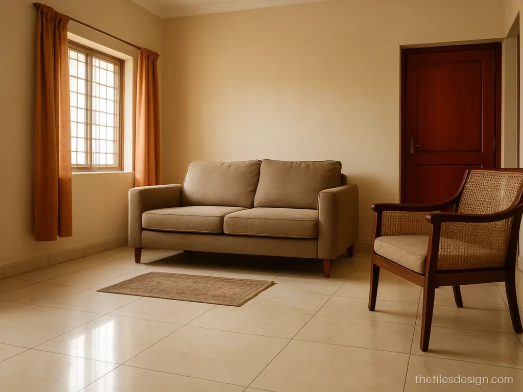 Room marble design laid on a diagonal in a small sitting room