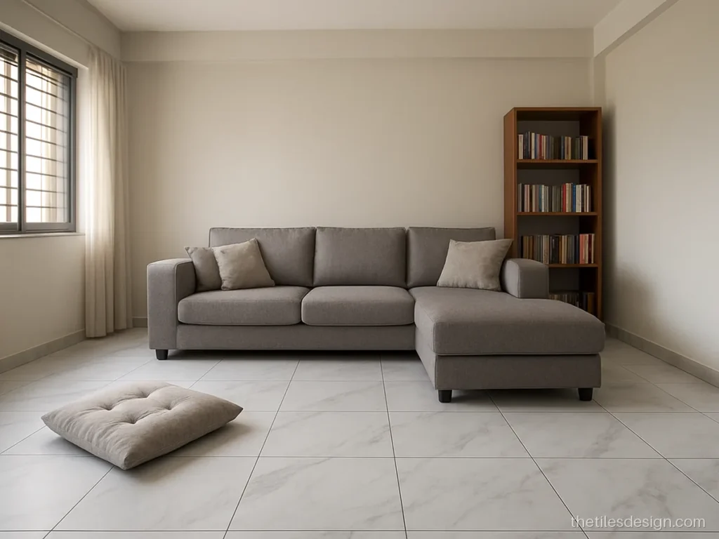 White grey marble tiles in a satin finish for a family lounge floor