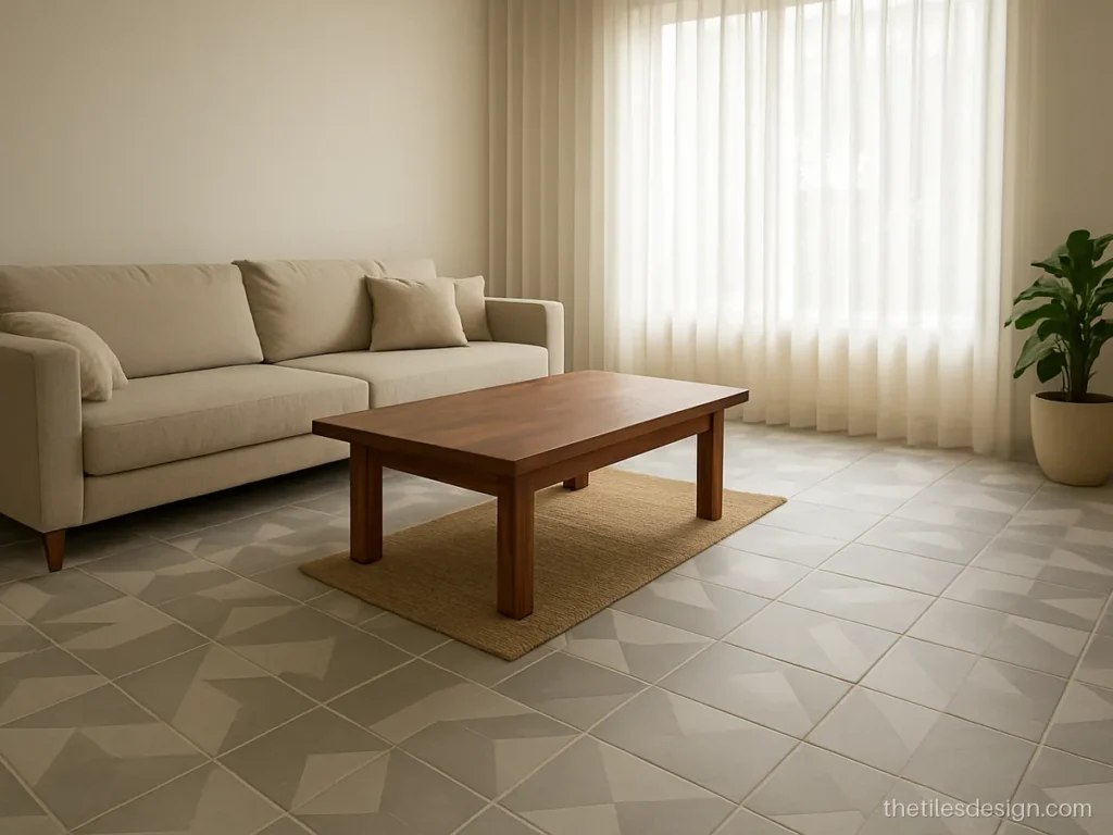Grey cement tiles design for floor in a modern living room