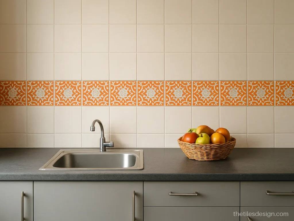 Terracotta orange Moroccan tile pattern band on a kitchen wall