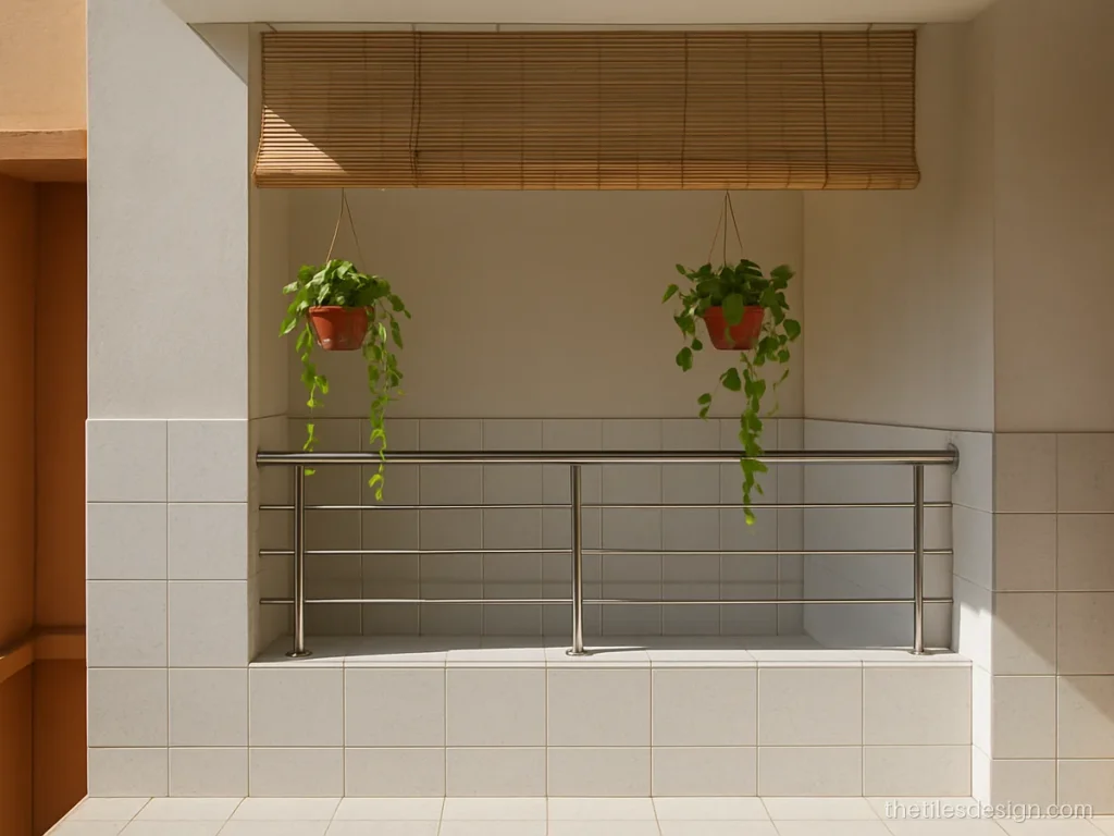 Outside wall tiles on a balcony in white terrazzo look up to sill height