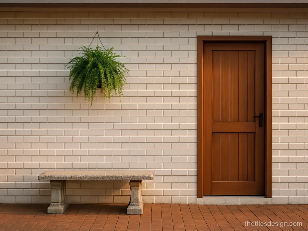House exterior wall tiles in white brick look on the rear wall