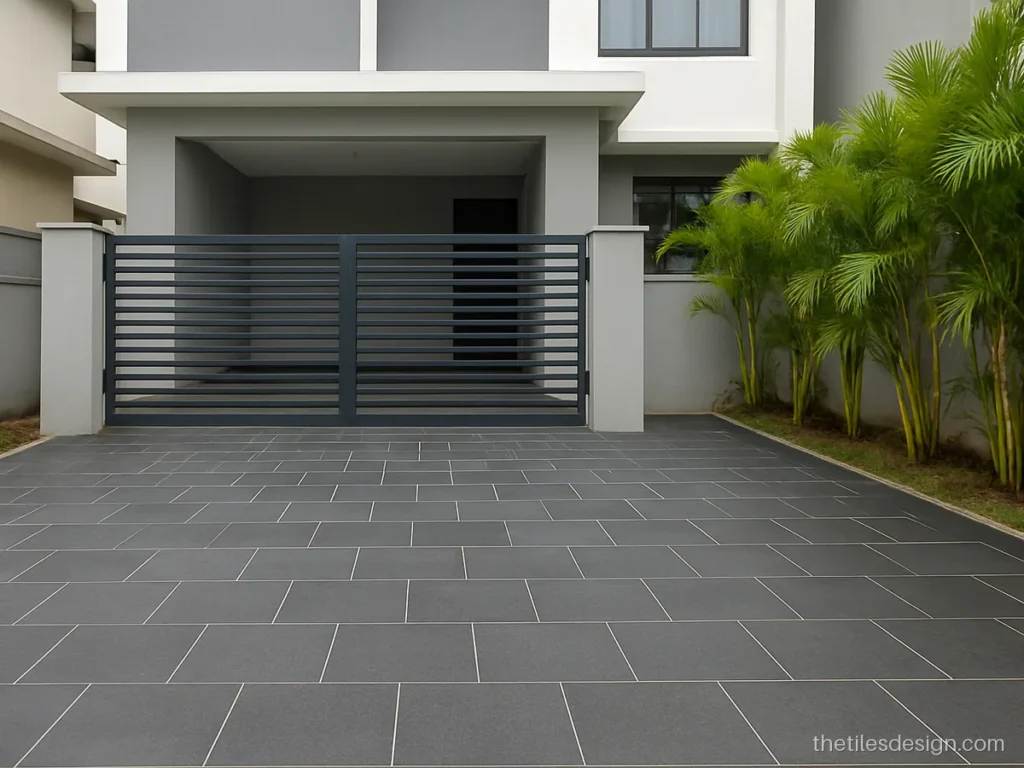 Car parking tiles in charcoal full body vitrified with a sandblast matt surface