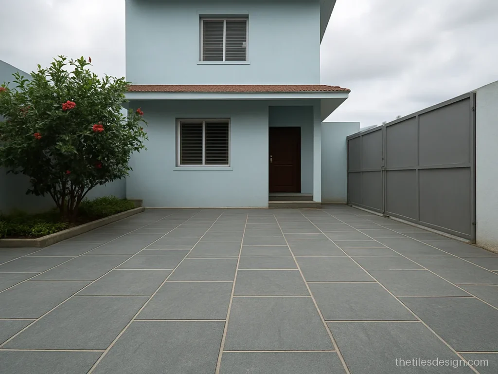 Kota stone parking floor in natural green grey with a rough sawn finish