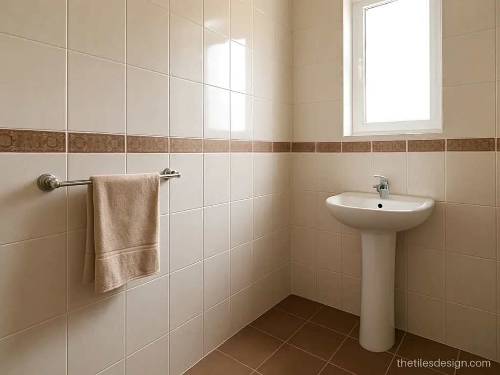 300 x 450 mm ceramic bathroom wall tiles with a darker highlighter row