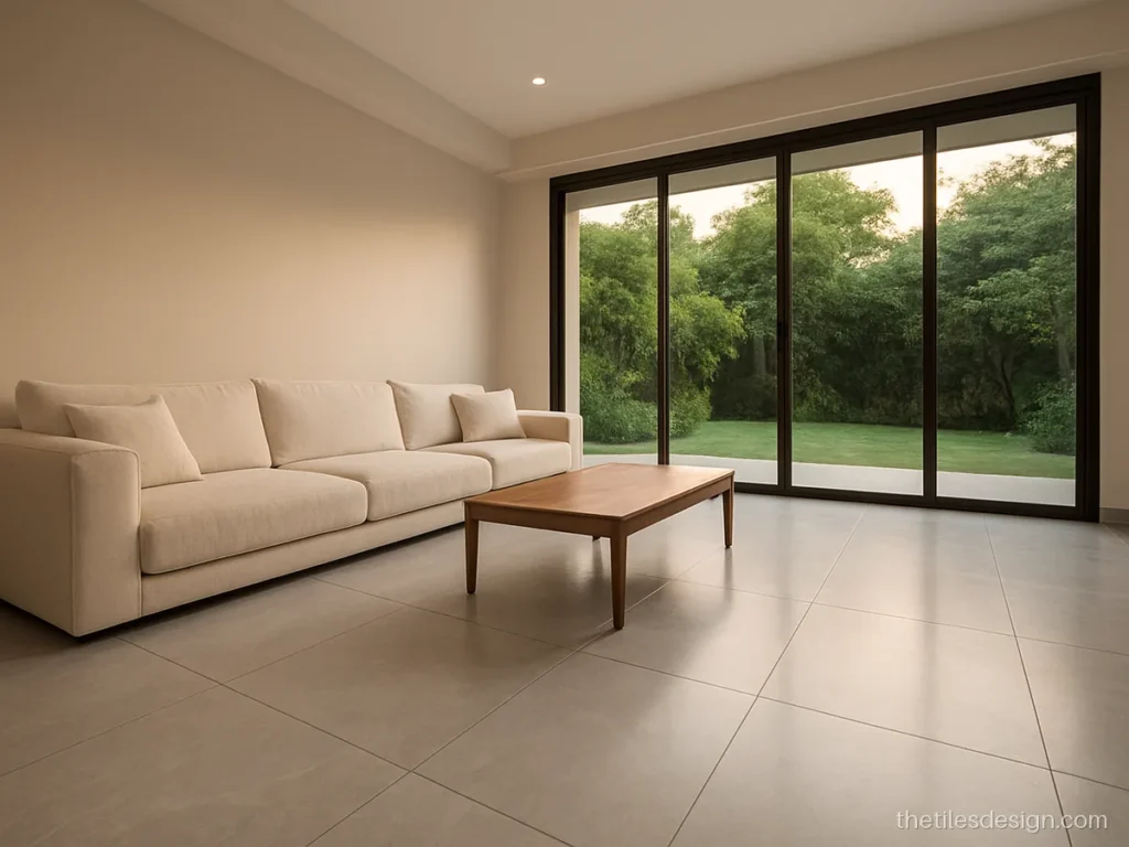 Big size 800 x 1600 mm grey slab tiles in a large living room