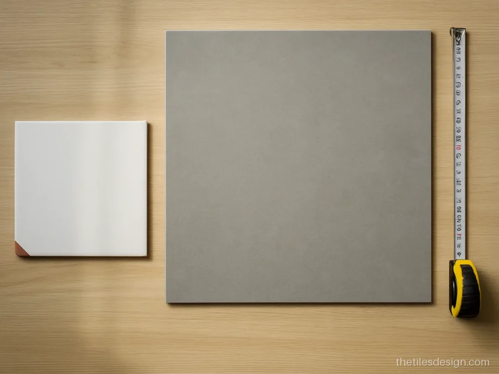 Flat lay of ceramic and vitrified tiles showing edge thickness and body colour