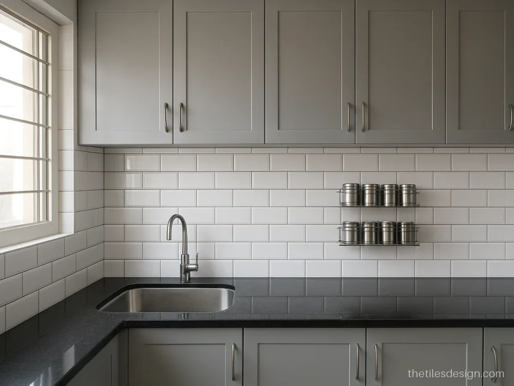Subway tile size 100 x 300 mm in white on a kitchen wall