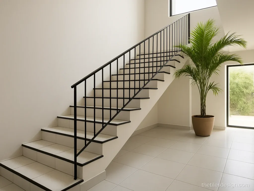 Steps tiles design with white treads and a black contrast nosing strip