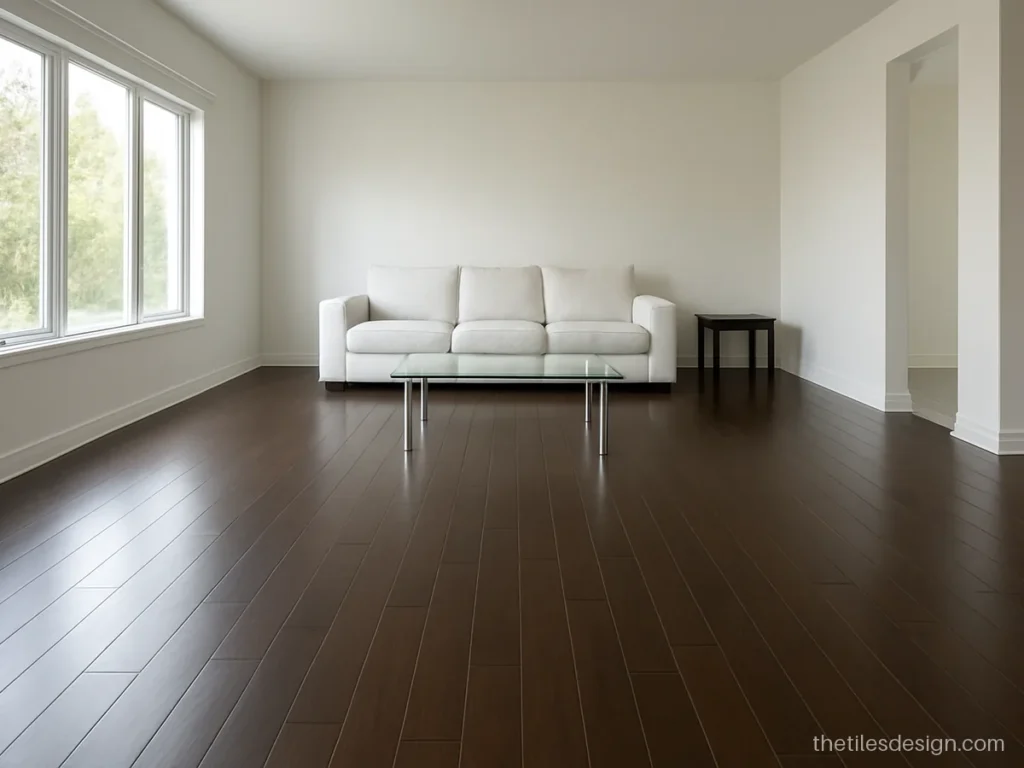 Dark brown wood tile in espresso colour in a large hall