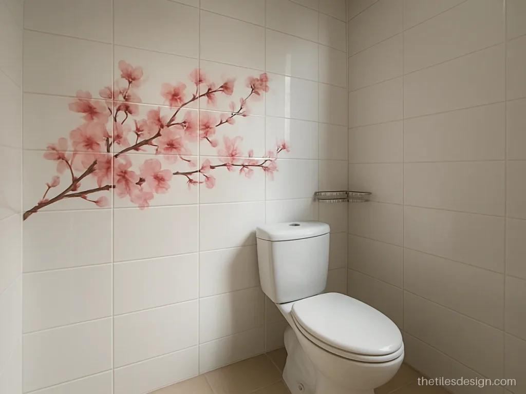 Wall tiles flower design with digital printed pink blossoms