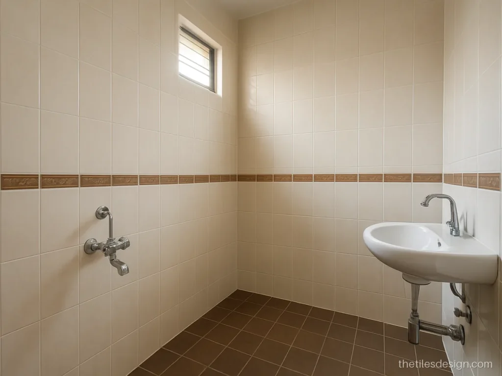 Ceramic wall tiles design in ivory with a brown border band