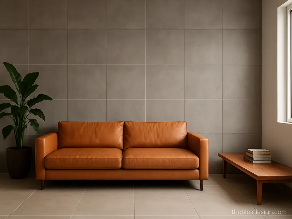 Living room wall tiles in grey concrete wall texture large panels