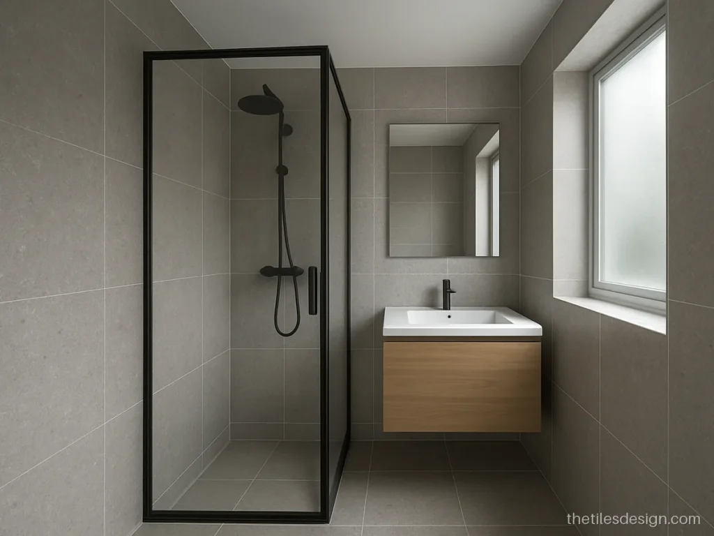 Cement wall texture tiles with a sugar finish in a modern bathroom